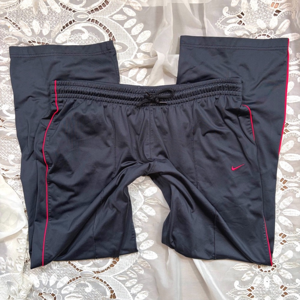Nike Y2K Workout Flare Black Red Piping Track Pants XL Drawstring Swoosh Logo